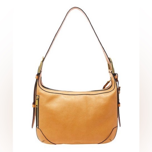 New Fossil Hannah Hobo Amber Gold Leather Bag - Picture 2 of 16